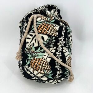 Tommy Bahama Drawstring Backpack Pineapple Hawaii Hawaiian Tropical Black